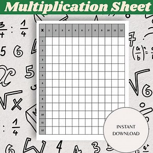 Multiplication Chart 1 - 12 Blank Multiplication Sheet Math Worksheet Practice Back to School Revision 12 X 12 US Letter Size A4 Letter Size - Etsy Australia