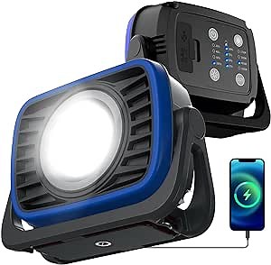 Rechargeable LED Work Light, Portable Magnetic COB LED Flood Work Light, Dimmable 2000Lm True Brightness, 4 Lighting Colors, with Power Bank Function for Car Repairing Construction Camping