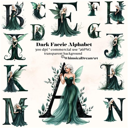 Dark Fantasy Faerie Alphabet Clipart, Gothic Floral Letters A to Z Monogram Romantic Botanical Letters Stickers, Uppercase Alphabet Set - Etsy