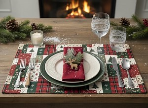 Christmas Quilted Style Placemats, Rustic Farmhouse Holiday Table Decor, Patchwork Printed Fabric Dining Mats, Reusable Xmas Table Setting - Etsy