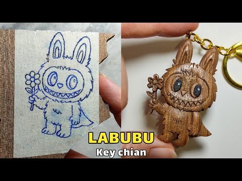 How to Carve a Wooden LABUBU Keychain | Step-by-Step Woodcarving ✨