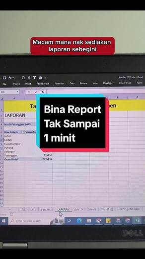 tak sampai seminit pun nak buat satu table laporan . ini memang JIMAT 🤩 pengurusan database mudah dengan pivot table #LearnOnTikTok #zahidahsharif #tiktokguru #exceltips #kelasexcel #excel