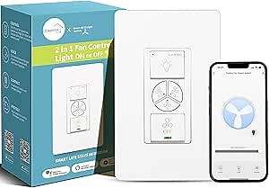 Carro Light & 3 Speed Ceiling Fan Control Switch, Works with Compatible with Alexa and Google Home, Schedule Timer, Neutral Wire Required, Remote Control with App/Wi-Fi