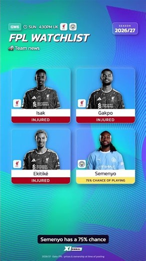 FPL 2026/27 GW6 · Liverpool vs Man City: The FPL Watchlist 👀