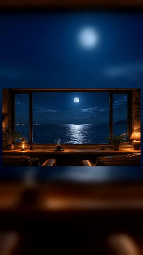 Moonlit Ocean Cafe 🌕 Calm Waves & Cozy Piano Jazz #Shorts
