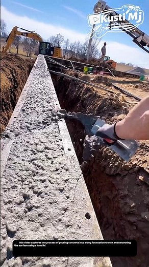 Concrete Foundation Pouring and Surface Finishing Process on Construction Site.