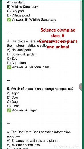 Class 8 Science Olympiad | Conservation of Plants and Animals MCQs | Quick Revision Quiz