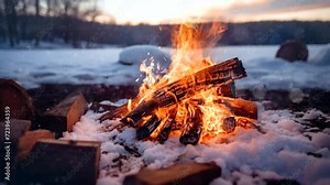 Winter campfire scene, 4k animated virtual repeating seamless