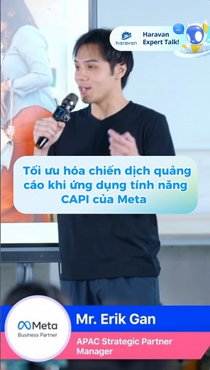🚀 Tối ưu hoá chiến dịch quảng cáo khi ứng dụng tính năng Capi của Meta �💡 Anh Erik Gan – APAC Strategic Partner Manager (Quản lý đối tác chiến lược khu vực APAC) bật mí cách các doanh nghiệp và nhà bán hàng có thể nâng cấp hiệu suất quảng cáo thông qua CAPI (Conversions API). 🧐 CAPI (Conversion API), hay còn gọi là API Chuyển đổi, là một công cụ của Facebook cho phép các nhà quảng cáo đo lường và tối ưu hóa hiệu quả chiến dịch quảng cáo một cách chính xác hơn. Đây chính là giải pháp tối ưu gi