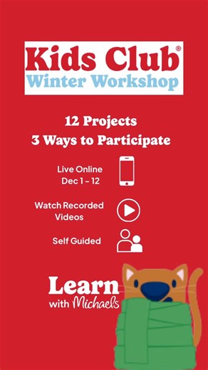 Michaels In-Store Events & Online Classes on Instagram: "Winter Workshop is about to begin. Join us online December 1st through December 12th at 2pm CST each day to create 12 merry projects! If you miss us, or don’t want to wait, you can watch the pre recorded videos now. Check out all the information plus download gift tags and the templates needed at Michael’s.com/winter-workshop. #learnwithmichaels #michaelsclasses #kidscrafts #diycrafts #makers #kidsclub #holiday #christmas #holidaycrafts #k