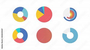 Animated pie charts. Circling diagrams animation library. Filling up sectors. Statistical instruments. Colorful illustrations on white background. HD video with alpha channel. Motion graphic vídeo de Stock