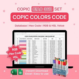 Copic Color Code Chart 36B Farben | Ciao Set | Excel-Datenbasis HEX RGB HSL-Wert - Etsy.de