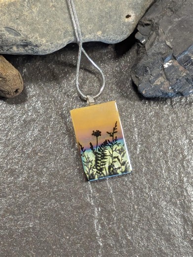 Reactive Glass Landscape Necklace: Handcrafted Sunset Pendant - Etsy