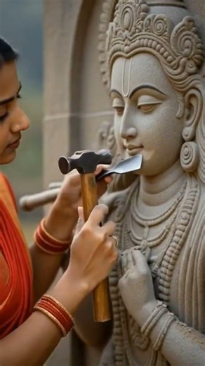 RED SAREE GIRL BUILDSKRISHNA STATUE ,#KRISHNA#SCULPTURE#INDIANART#STATUECREATION