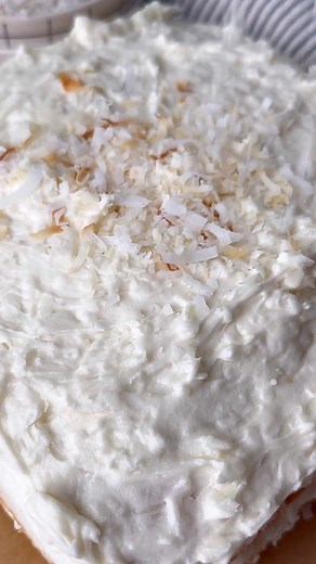 Toasted Coconut Buttercream Cake 🥥🥥 This cake is super moist and soft! It will melt in your mouth! It only takes about 25-30 minutes to bake. Full recipe below. Cake: * 2 1/2 cups flour * 1 tbsp baking powder * 1 tsp salt * 8 tbsp unsalted butter, room temp * 1/8 cup vegetable oil * 1 2/3 cup granulated sugar * 3 eggs, room temp * 2 tsp vanilla extract * 13.5 oz can coconut milk * 1 cup unsweetened shredded coconut Buttercream: * 16 tbsp unsalted butter, room temp * 4 cups powder sugar * 1 tsp