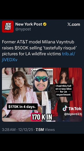 Att girl “Milana Vayntrub” raised over $500k selling ‘tastefully risque’ photos of herself (hmu if you have them leaks😉) #att #fyp #comedy #lawildfires #mode