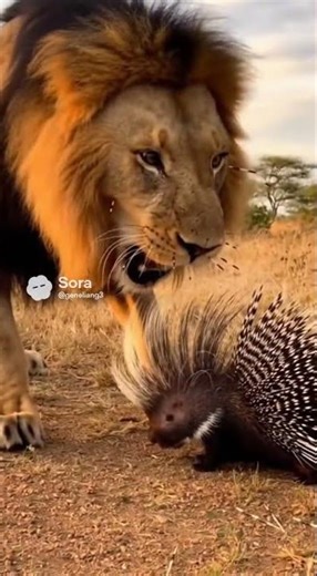 Lion vs Porcupine: Epic Quilled Confrontation #LionVsPorcupine #WildlifeBattle #AnimalAttack
