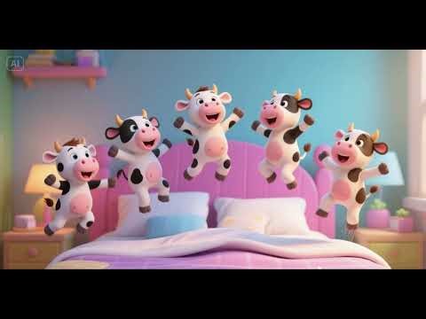 Five Little Cows 🐄🛏️ | Jumping on the Bed | Nursery Rhymes & Kids Songs