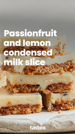 3.9K reactions · 17 shares | Turn digestive biscuits, condensed milk, passionfruit and lemon into this 4-ingredient slice. It’s as easy as whisking, pouring, then baking for 15 mins! For the recipe, Google ‘Taste passionfruit and lemon condensed milk slice’.⁣ Recipe by @kitcheninkau⁠ ⁠ #slice #lemonslice #passionfruitslice #easybaking | Taste.com.au | Facebook