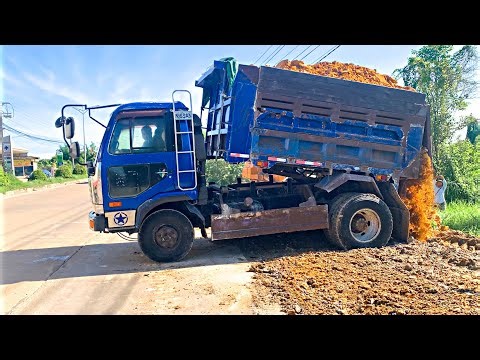 NEW PROJECT!! Incredible Double Dump Truck Unloading Together From Highway & Pushing Use DOZER