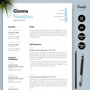 Nurse Resume - Gianna Hamilton / Nursing Resume for MS Word & iWork Pages