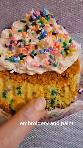 Embroidered Cupcake Painting