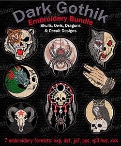 Dark Gothic Embroidery Bundle – Skulls, Owls, Dragons & Occult Machine Embroidery Designs - Etsy