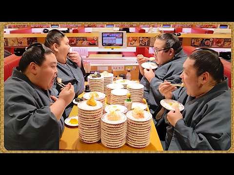 [SUMO] 🍣 500 Plates of Sushi?! Wrestlers' INSANE Post-Tournament Feast at a Conveyor Belt Sushi!