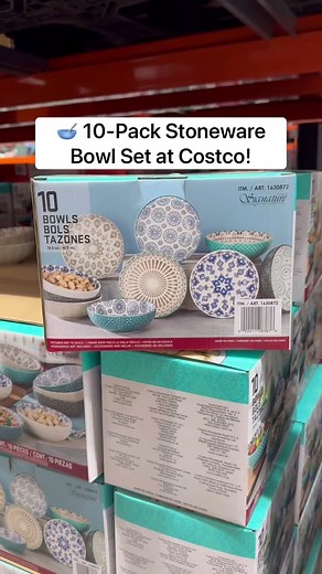 🥣 10-Pack Stoneware Bowl Set at Costco! This includes 10 patterned bowls…the perfect size for snacks, dips, and sides! 👏🏼 ($9.99) #stoneware #bowls #costco