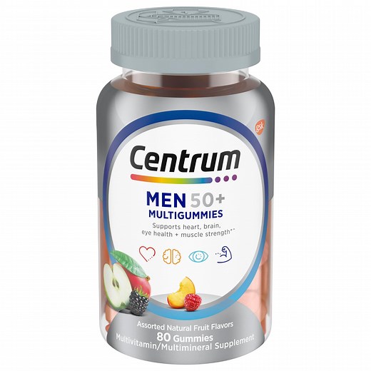 Centrum Multigummies Mens 50 Plus Gummy Vitamins, Multivitamin With Vitamin A, B, C, & D, Fruit, 80 Count