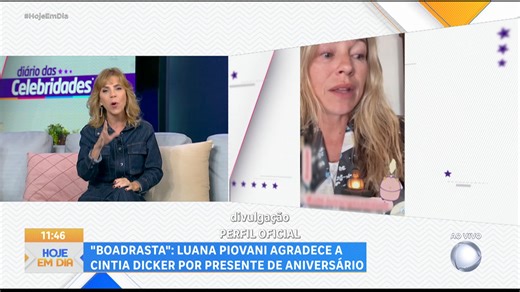 Sem treta dessa vez! 😅 Luana Piovani agradeceu Cíntia Dicker, esposa do Pedro Scooby, pelo presente de aniversário de 48 anos. A atriz ainda elogiou a modelo de "boadrasta" por cuidar bem dos filhos dela 💗 #HojeEmDia | Programa Hoje em Dia