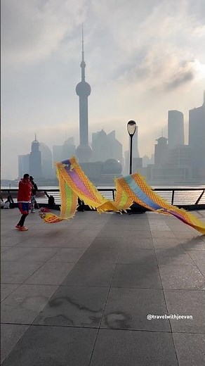 Morning Magic: Chinese Ribbon Dragon Dance at Shanghai Bund 🐉✨#china #shanghai #dragondance