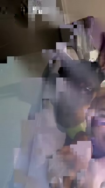 One huge Doberman behaves like a giant and lovable baby