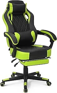 MoNiBloom Reclining Computer Chair with Footrest & Detachable Lumbar Support 360 Degree Swivel Racing Style PU Leather Computer Gaming Chair with Headrest for Home Bedroom Office, Green