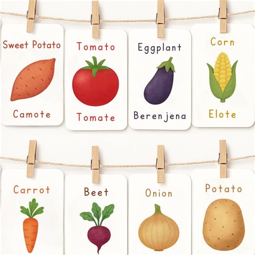Bilingual Vegetable Flashcards | English & Spanish Veggie Cards for Kids | Montessori Vegetables Chart | Homeschool Printable Learning - Etsy