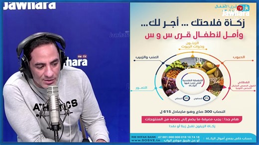 زكاة فلاحتك ...خِير لِيك ...و أمل لابناء قرى الأطفال س و س تبرع بزكاتك على الحساب المخصص للزكاة Wifak Bank RIB 47 001 000 000 018 10 74 18 IBAN TN59 47 001 000 000 018 10 74 18 SWIFT WKITBTNTT Code BIC : WKIBTNTTXXX او بالبطاقة البنكية على الموقع www.sosve.tn 58371002 | Jawhara FM