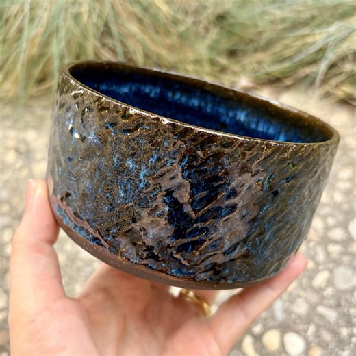 Handmade Carved Black Clay Pot With Blue Glaze – Wheel Thrown Ceramic Plant Pottery - Etsy