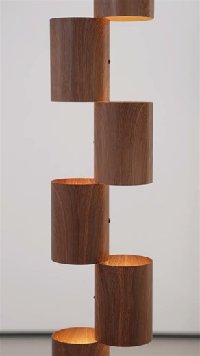 Stacked Wood Tower Floor Lamp – Sculptural Wood Form, Warm Ambient Glow