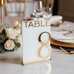 White Acrylic Table Numbers With Gold Mirror – Modern Wedding Reception Decor, Bridal Shower, Baby Shower, Event Centerpiece, Luxury Sign - Etsy