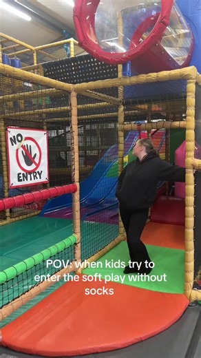POV: the hardest job at soft play… reminding tiny humans they must wear socks. 🧦 😂 No socks= no play, no matter how fast they run. Parents… you know the drill #softplaylife #sockson #kidstok #playtime #softplayrules