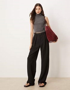 ASOS DESIGN Tall tailored wide leg trousers with pleat detail in black | ASOS