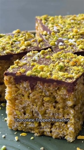 Rice Krispies Treats without marshmallows? Swap in pistachio butter for a nutty, chocolaty, and totally gluten-free spin on a classic in this Chocolate-Topped Pistachio RKT recipe from ATK’s Rice Krispies Treats Week! https://cooks.io/47fUcv1 | Cook's Illustrated