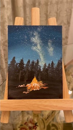 冬の日の焚き火と星空🌌😊✨ Winter bonfire and starry sky✨🌌#焚き火 #bonfire #art #healing #sky #ヒーリング #絵