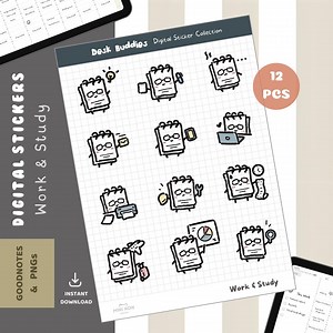 Kawaii Notepad Digital Planner Stickers | Work & Study Icons | Goodnotes Stickers | Cozy Desk Doodles - Etsy UK