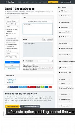 Base64 Encode/Decode – Text & File, URL‑Safe, Wrap, Data URI — in 30 seconds #Developers #DevTools