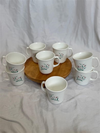 Corelle Coffee Mugs in the “Rosemarie” Pattern - Set of 8