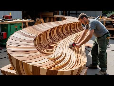 Master Craftsman | Building A Solid Wood Dining Table With Wave Shaped Wooden Rails.