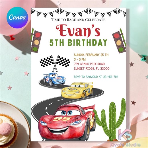 Race Car Birthday Invitations, Red Racing Theme Party (digital Download) - Etsy
