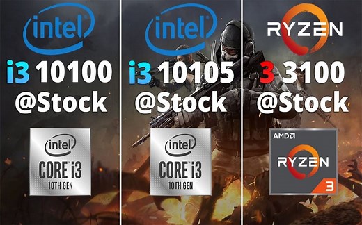 i3-10100 4.1Ghz vs i3-10105 4.2Ghz vs R3 3100 3.9Ghz  CPU对比（1080P分辨率测试，显卡3060Ti）