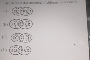 The electron dot structure of chlorine molecule is(A)(B)(C)... | Filo